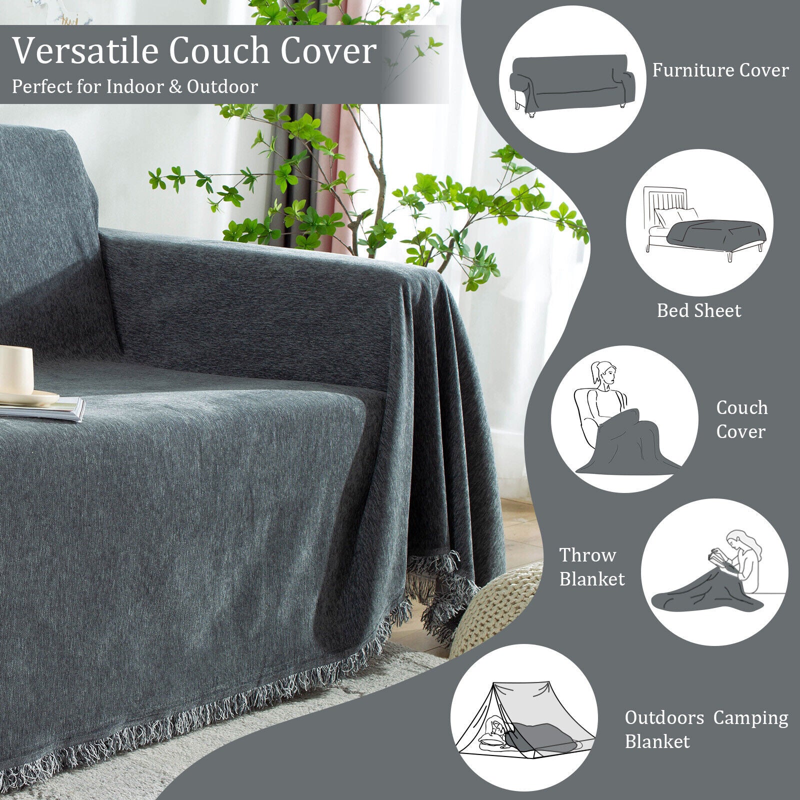 91" Extra Wide Chenille Sofa Throw Cover - Soft Sectional Couch Blanket, Dog-Friendly Furniture Protector, Farmhouse Style, Washable