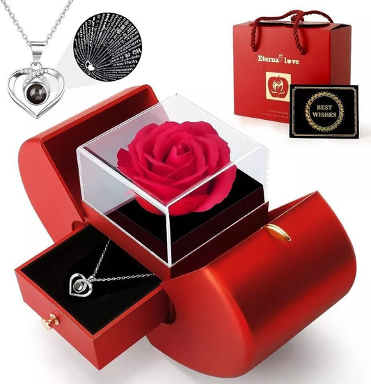 Women Gifts Ideas for Valentines Day, Preserved Forever Rose Gift with Necklace*