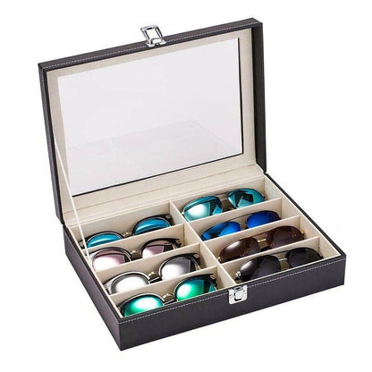 8-Slot Eyeglasses Organizer Box | Stylish Wooden Sunglasses Display Case with Clear Lid | Scratch-Free Storage for Home or Shop Display