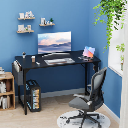 Computer Office Desk Writing Study Work Modern Simple Style Wooden Table with Storage Bag & Iron Hook for Home Bedroom