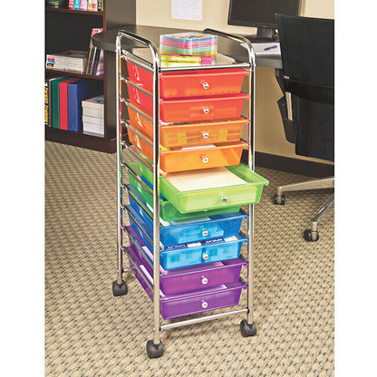 10-Drawer Organizer Cart with Chrome Finish | Classics Rolling Storage Cart for Home, Office, Crafts, and Classroom | Colorful & Versatile