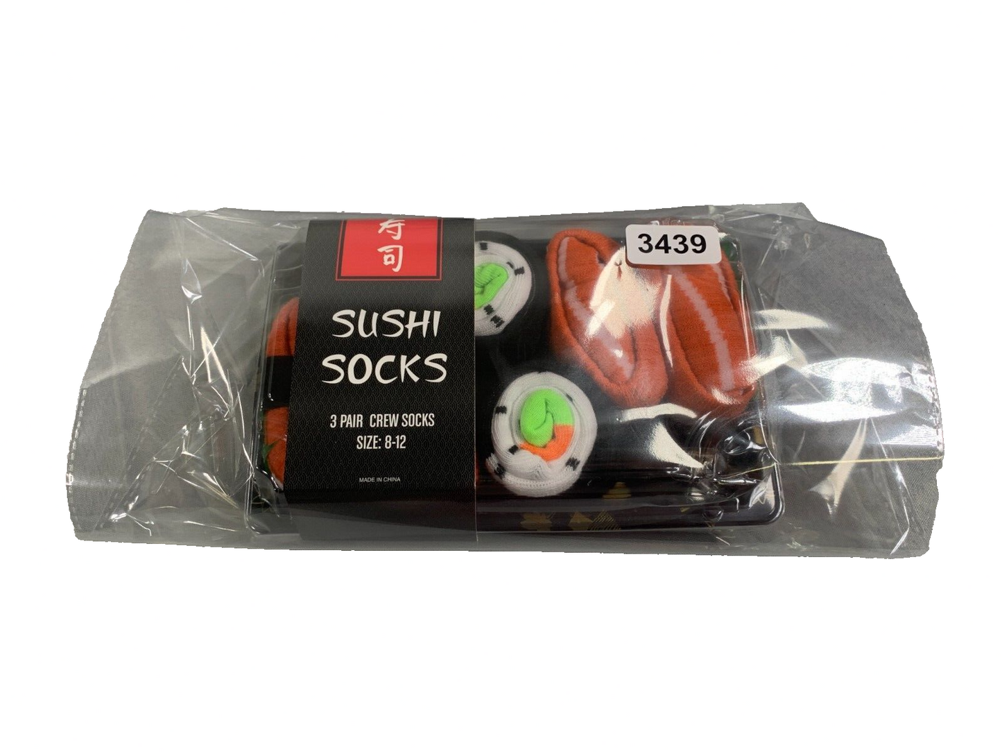 Sushi Sock Mad Engine Sushi Socks 3 Pair Crew Set Fun Novelty Gift Size 8-12 #3439