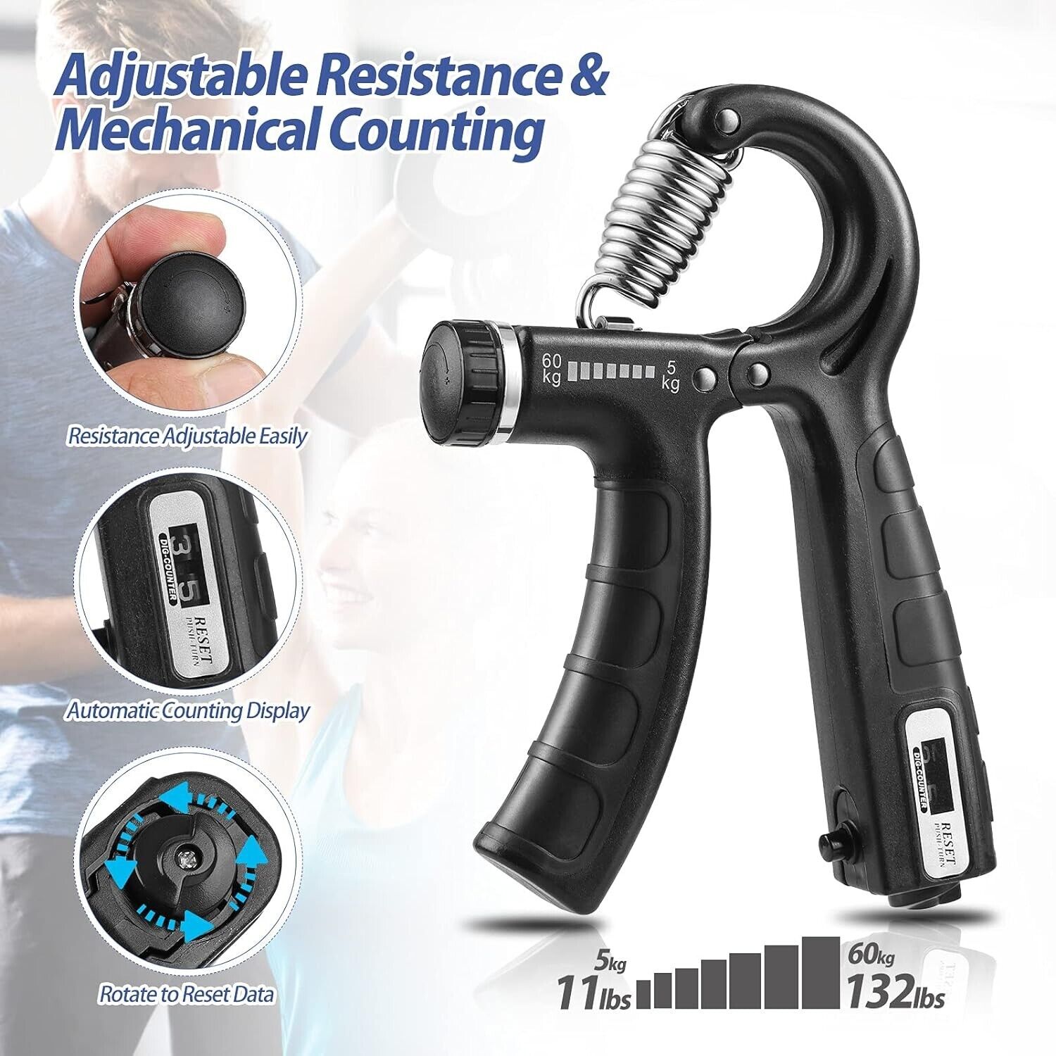 Hand Grip Strengthener Strength Gripper Finger Exerciser Forearm Power Trainer