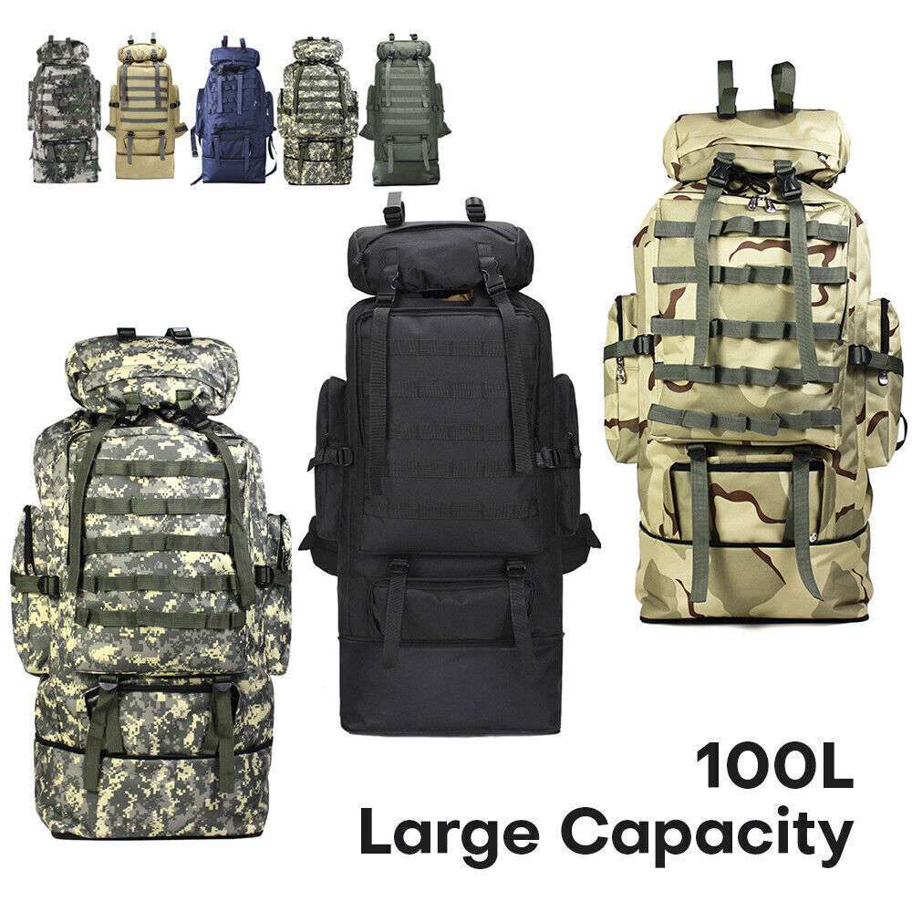 80L 100L Hiking Military Tactical Backpack Waterproof Large Capacity Rucksack for Camping, Trekking, Travel - Adjustable Straps & Breathable Design