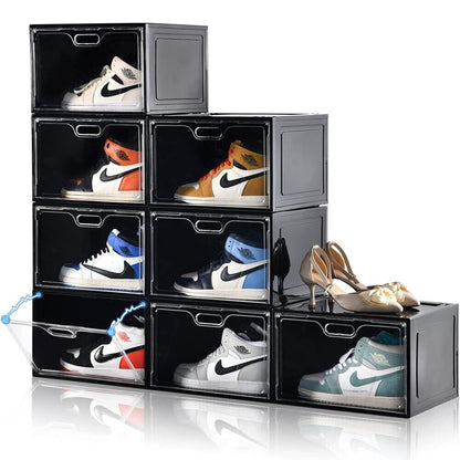 Magnetic Drop-Front Shoe Storage Box - Stackable Sneaker Organizer for Men & Women, Durable Plastic, Fits Shoes, Container Kitchen Pack Standing