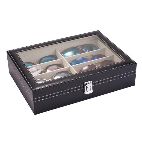 8-Slot Eyeglasses Organizer Box | Stylish Wooden Sunglasses Display Case with Clear Lid | Scratch-Free Storage for Home or Shop Display