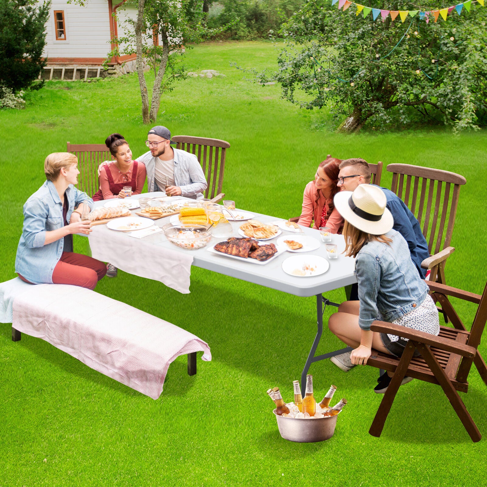 Portable 8ft Folding Table w/ Handle & Lock – Heavy Duty for Camping, Picnics, Parties & BBQs! Durable, Easy to Clean, Compact Storage