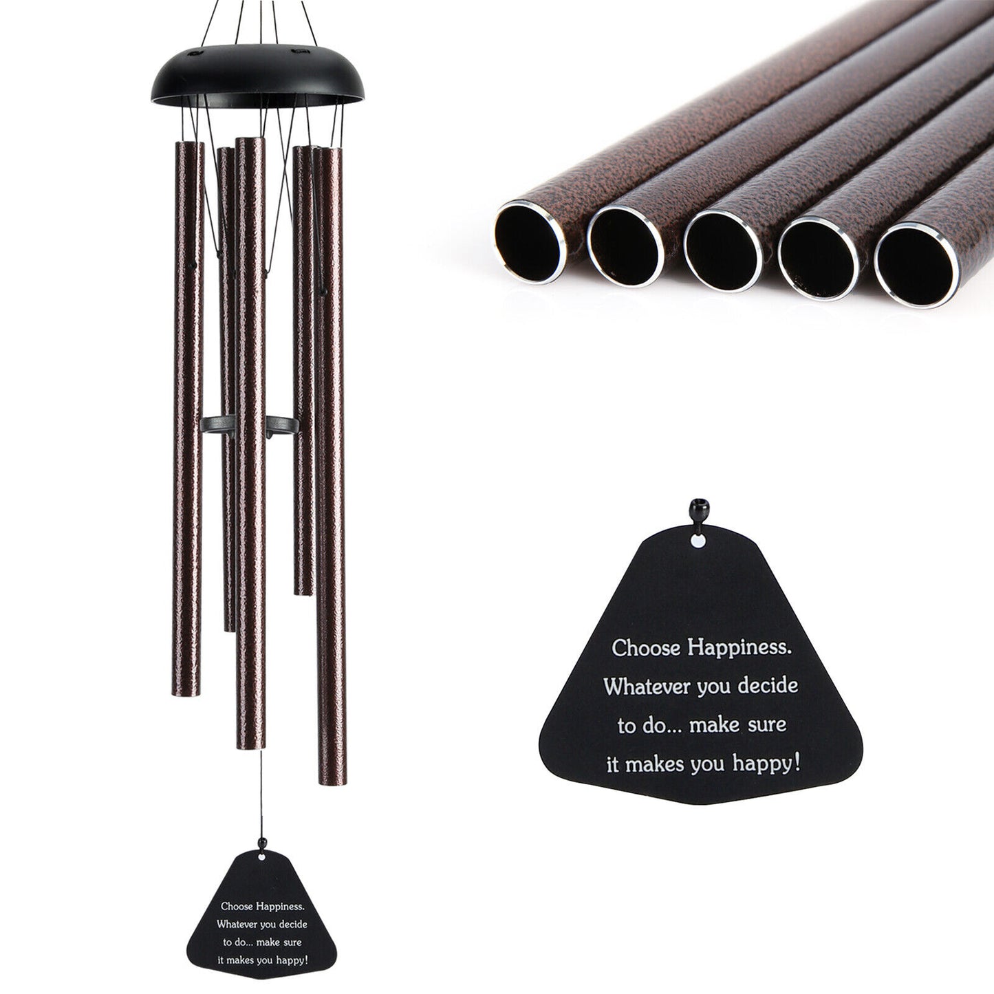 36-Inch Wind Chimes Outdoor Large Deep Tone – Adjustable Tuned Garden Decor, Premium Aluminum, 5 Tubes, Lucky Pendant, Perfect Gift Idea