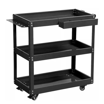 3-Tier Rolling Tool Cart with Wheels - Heavy-Duty Utility Work Cart, 400lbs Capacity, Side Tool Slots & Locking Casters for Garage, Workshop, Home Use