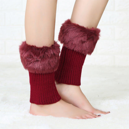 Women Winter Knitted Boot Cuffs Fur Knit Crochet Toppers Trim Socks Leg Warmer