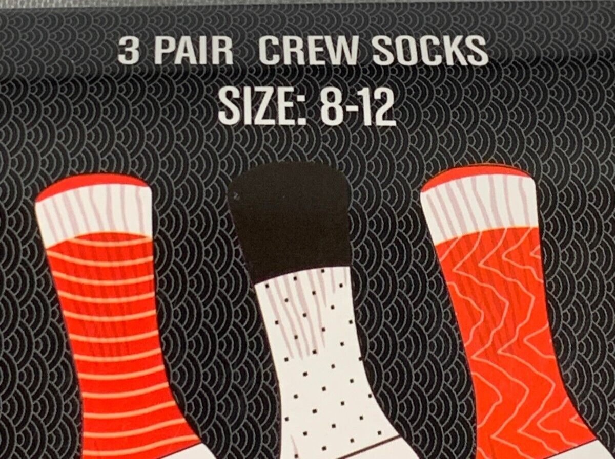 Sushi Sock Mad Engine Sushi Socks 3 Pair Crew Set Fun Novelty Gift Size 8-12 #3439