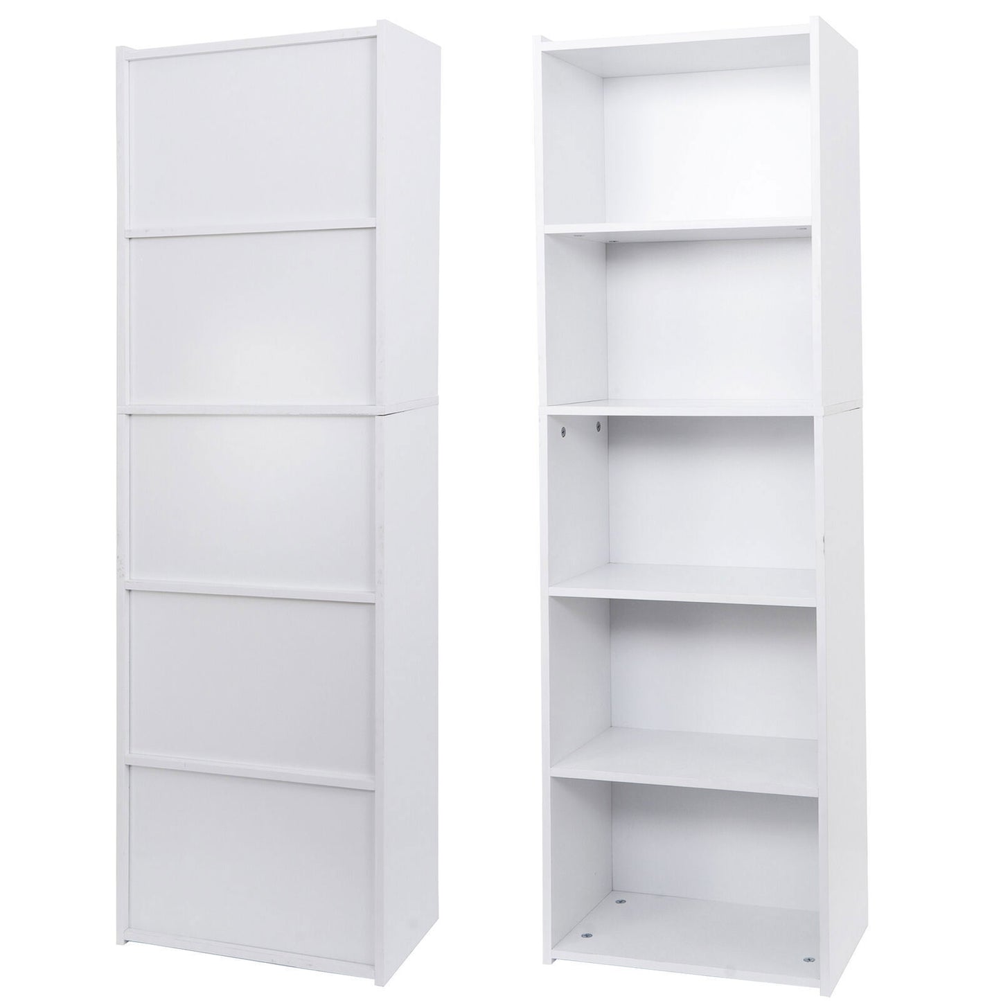 5-Tier Open Shelf Bookcase for Modern Home Storage – Reversible White Bookshelf for Living Room, Office, or Bedroom, Sturdy Wood Display Shelves