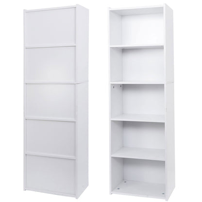 5-Tier Open Shelf Bookcase for Modern Home Storage – Reversible White Bookshelf for Living Room, Office, or Bedroom, Sturdy Wood Display Shelves