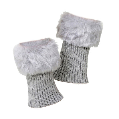 Women Winter Knitted Boot Cuffs Fur Knit Crochet Toppers Trim Socks Leg Warmer