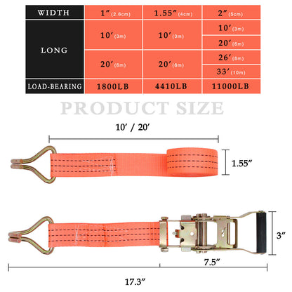 Heavy Duty Retractable Ratchet Straps for Car Trailer Tie Down - Secure Tire Strap for Car Hauler, Wheel Tow, Adjustable & Durable Tow Strap Set