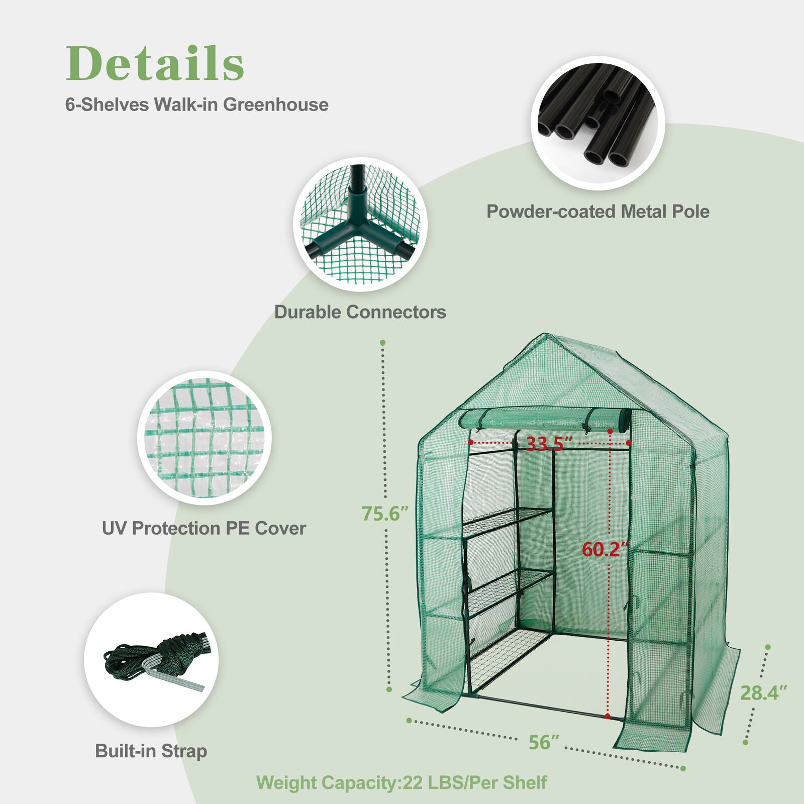 Mini Walk-In Greenhouse with 6 Shelves - 3-Tier Outdoor Planter House, Zippered Door, Weather Protection for Plants, Easy Setup & Durable Design