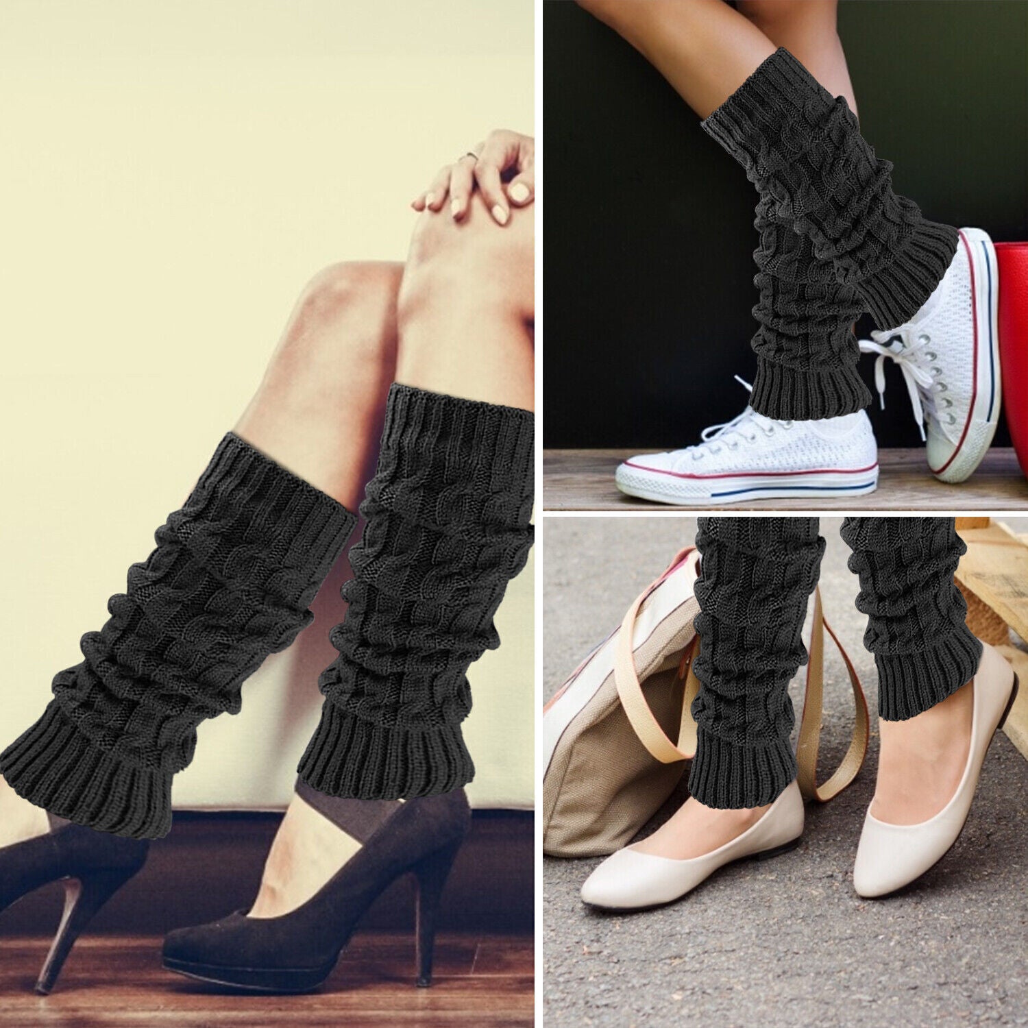 Solid Leg Warmer Women Crochet Knit Ribbed Leg Warmers Solid Knee High Winter Boot Wool Sock Long