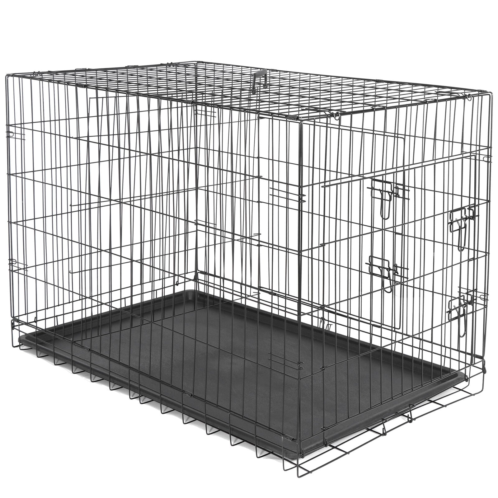 42" Folding Metal Dog Crate Kennel - Double Door Pet Cage with Tray, Secure Slide-Bolt Latches, Easy Clean & Travel Friendly Design for Dogs