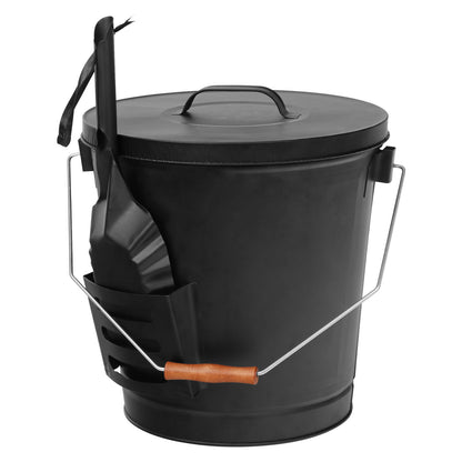 5.15 Gallon Metal Ash Bucket with Lid & Shovel – Fireplace Ash Removal for Fire Pits, Stoves, & Fireplaces, Easy Cleanup, Durable Handle & Wooden Grip