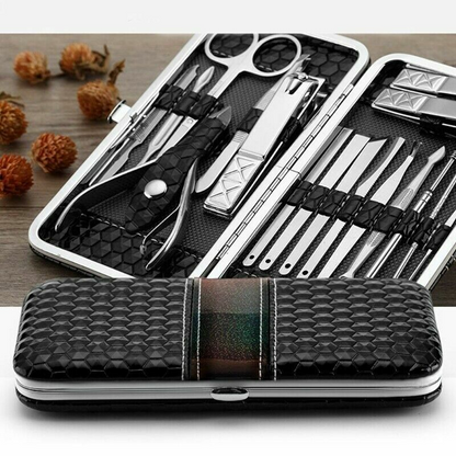 18PCS Professional Manicure Pedicure Case Set, Stainless Steel Nail Clippers Tools, Portable Kit for Hand & Foot Peeling Smooth Care