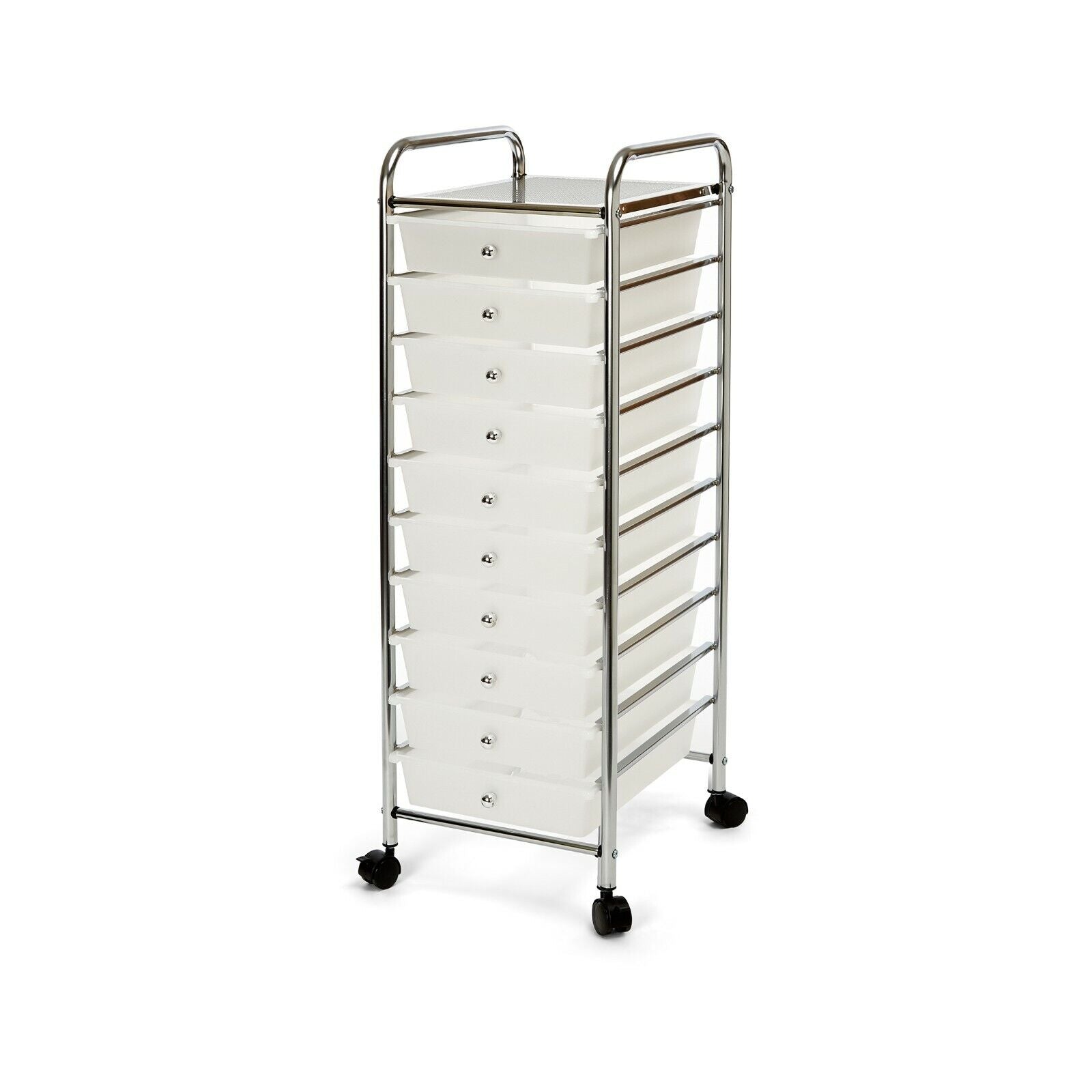 10-Drawer Organizer Cart with Chrome Finish | Classics Rolling Storage Cart for Home, Office, Crafts, and Classroom | Colorful & Versatile