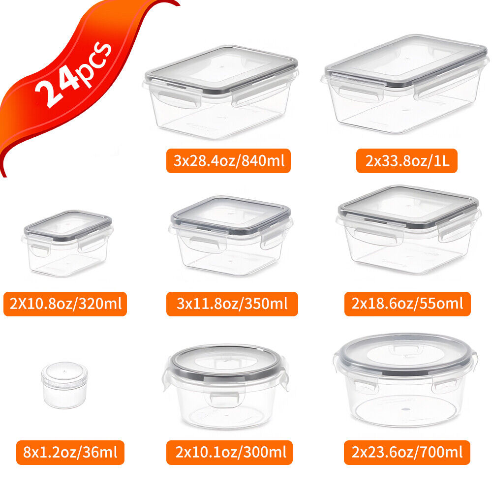 24Pcs Airtight Food Storage Container Set with Lids Bpa-Free Leak-Proof Clear