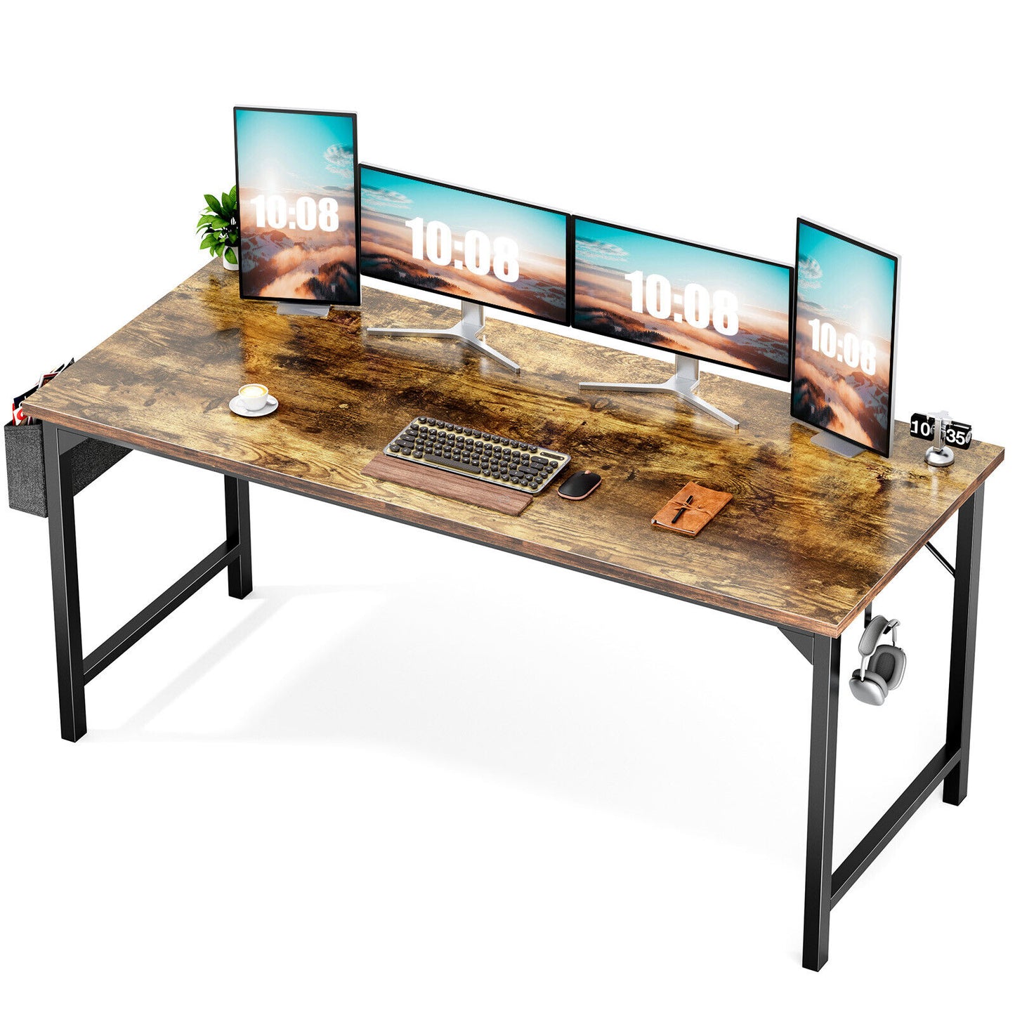 Computer Office Desk Writing Study Work Modern Simple Style Wooden Table with Storage Bag & Iron Hook for Home Bedroom