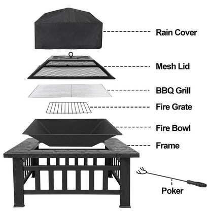 Outdoor Fire Pit Patio Heater with Cover - Steel Backyard Fireplace, 22-32 Inch Wood Burning Stove, Lightweight Design & Stylish Bronze Finish