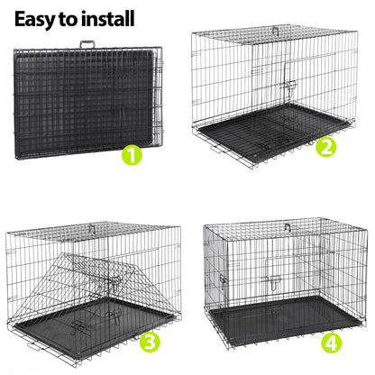 42" Folding Metal Dog Crate Kennel - Double Door Pet Cage with Tray, Secure Slide-Bolt Latches, Easy Clean & Travel Friendly Design for Dogs