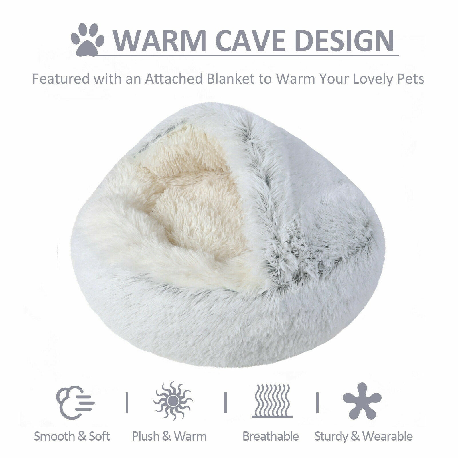 Comfortable Soft Plush Cat Bed Cave – Hooded Pet Bed for Cats & Small Dogs, Self-Warming, Machine Washable, Non-Slip Bottom, Ultra Cozy Design