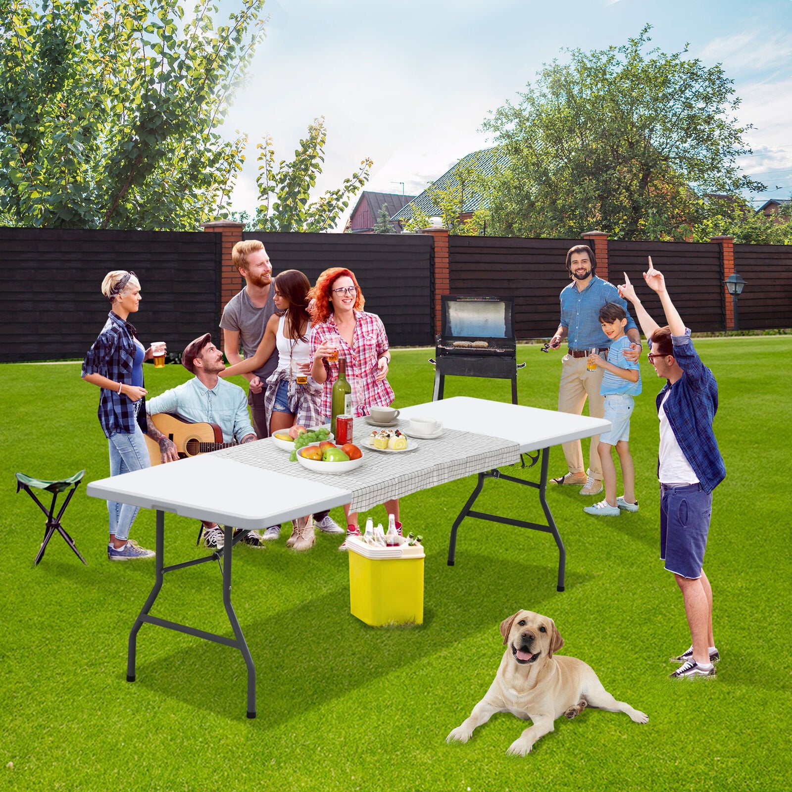 Portable 8ft Folding Table w/ Handle & Lock – Heavy Duty for Camping, Picnics, Parties & BBQs! Durable, Easy to Clean, Compact Storage