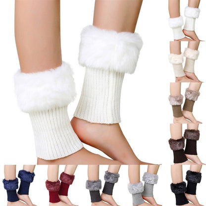 Women Winter Knitted Boot Cuffs Fur Knit Crochet Toppers Trim Socks Leg Warmer