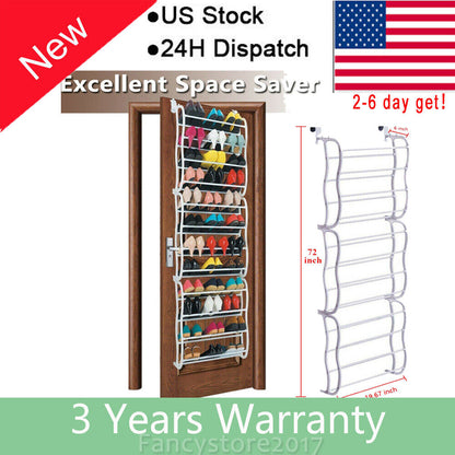 Over the Door Shoe Rack – Hanging Closet Organizer for 36 Pairs, Space-Saving Wall-Mounted Shoe Storage Stand, Metal Adjustable Plastic Hangable