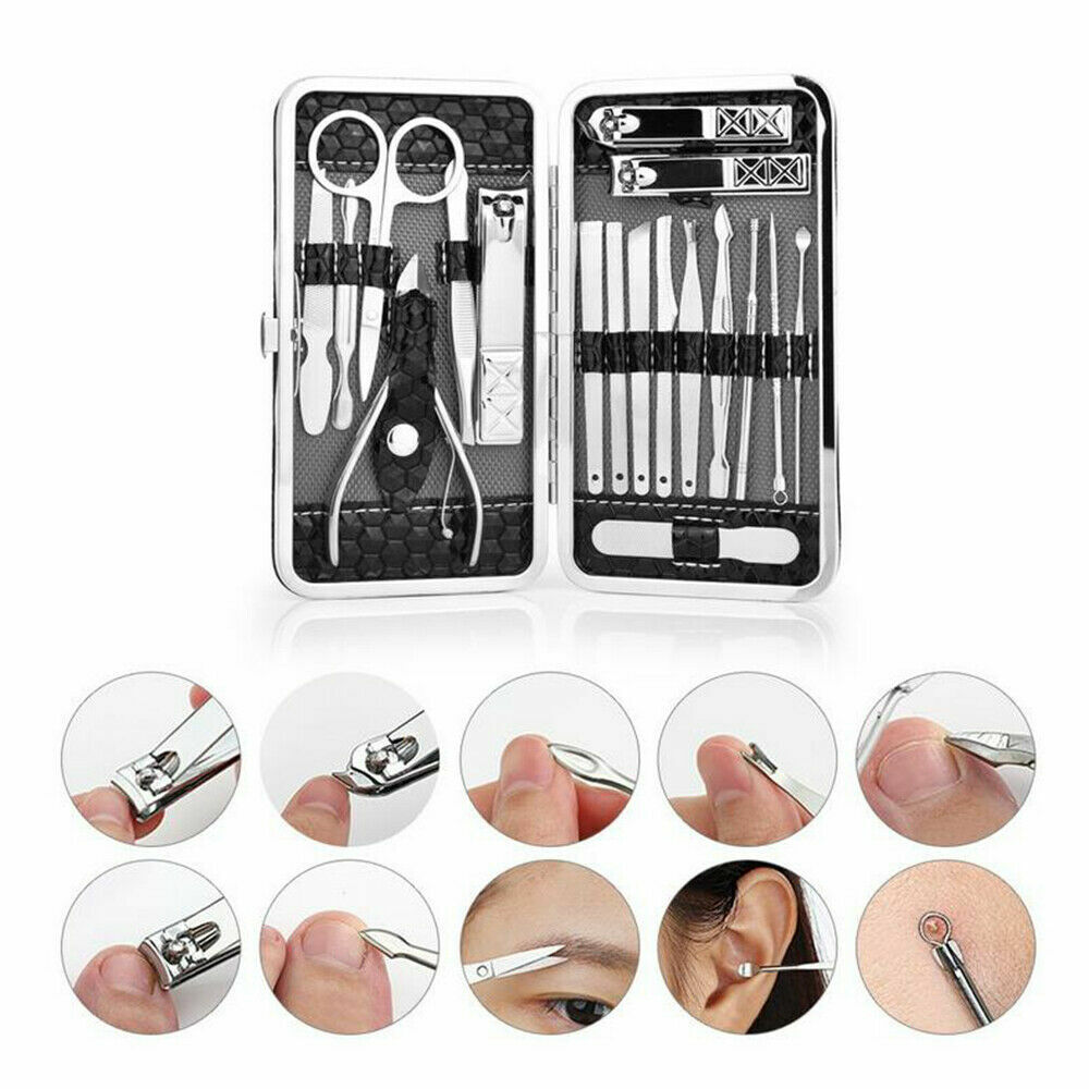 18PCS Professional Manicure Pedicure Case Set, Stainless Steel Nail Clippers Tools, Portable Kit for Hand & Foot Peeling Smooth Care