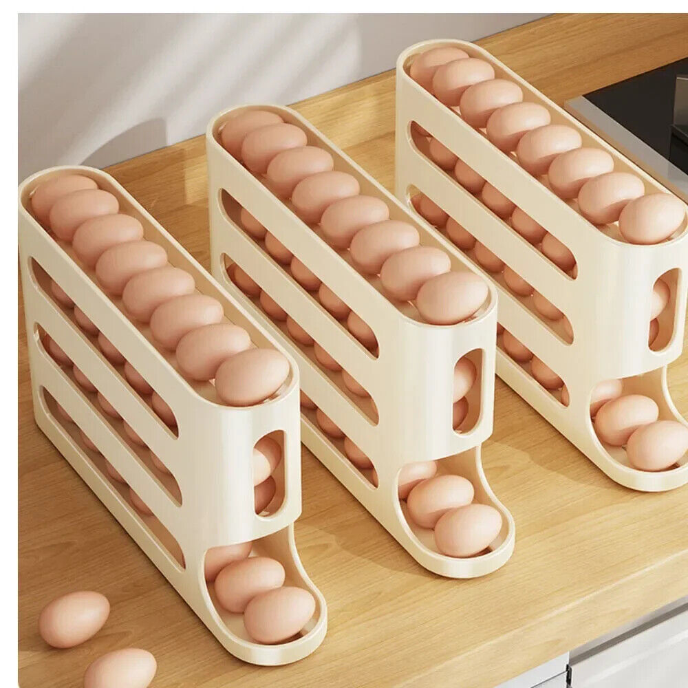 4-layer Egg Storage Box, Refrigerator Egg Storage Organizer, Automatic Egg Rolling Rack, Large Capacity Refrigerator Special Egg Holder Storage Box