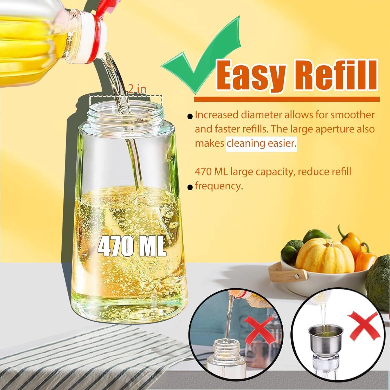 16Oz Oil Dispenser Bottle for Kitchen 2-In-1 Olive Oil Dispenser and Oil Spray