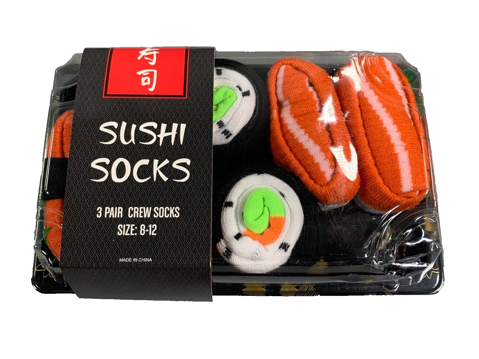 Sushi Sock Mad Engine Sushi Socks 3 Pair Crew Set Fun Novelty Gift Size 8-12 #3439