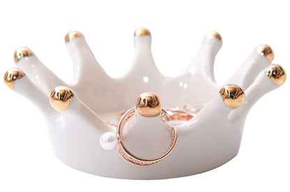 Little Crown Ring Holder Elegant Ceramic Jewelry Ring Trinket Dish Stylish Modern, Organiser Racks Smooth Waterproof Wedding Decor Decoration Toilet