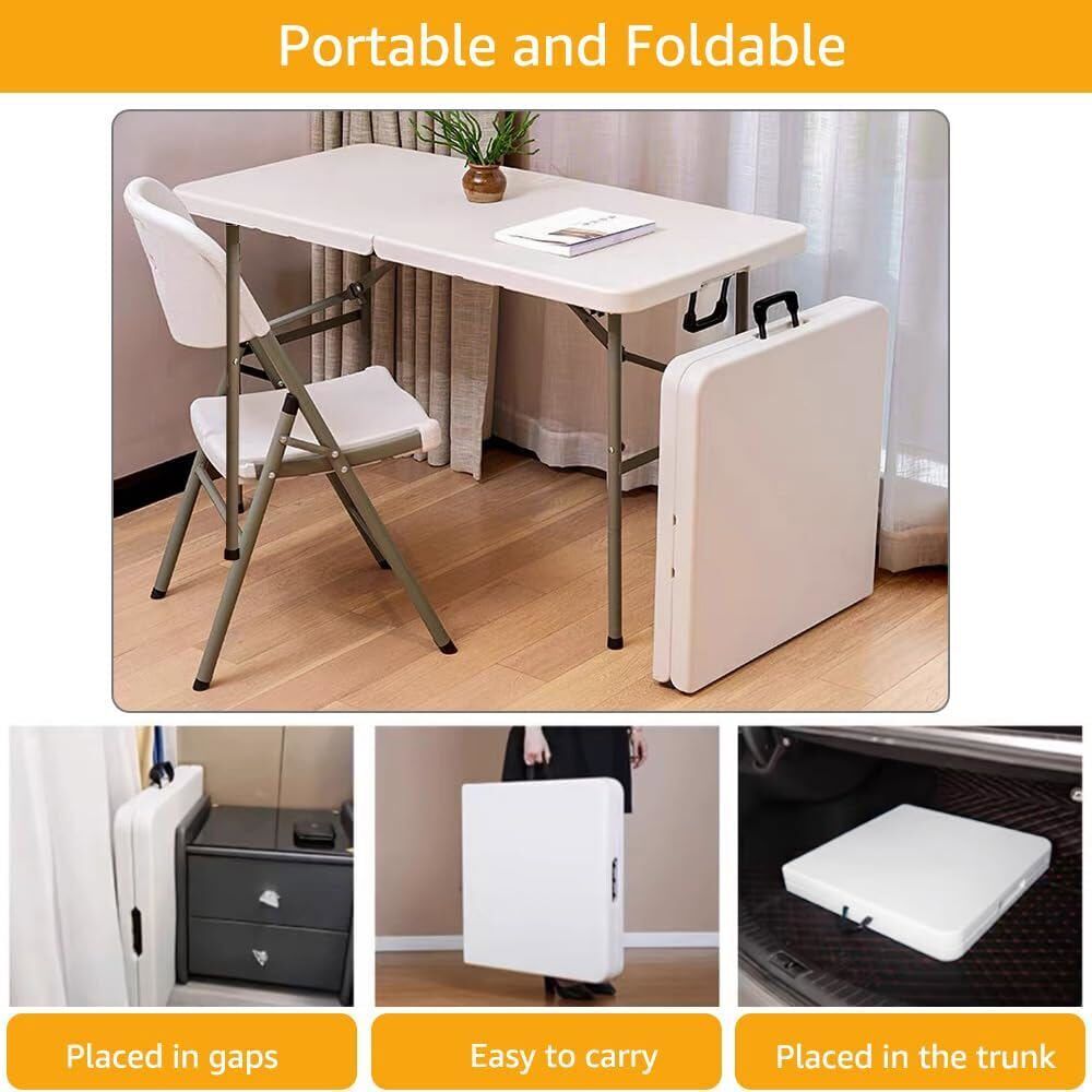 Portable Heavy Duty Folding Camping Table - Adjustable Height, Scratch-Resistant Plastic Desk for Outdoor BBQ, Picnic, Party, Indoor Events