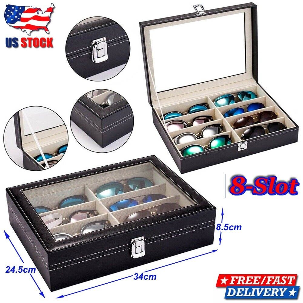 8-Slot Eyeglasses Organizer Box | Stylish Wooden Sunglasses Display Case with Clear Lid | Scratch-Free Storage for Home or Shop Display