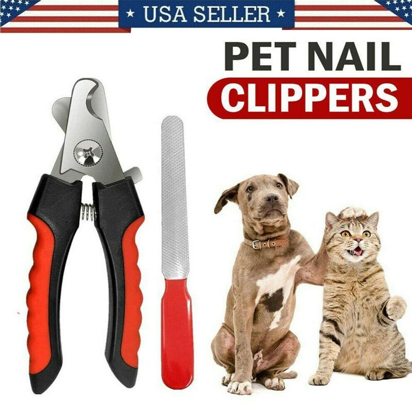 Pet Nail Clippers & File Set - Safe Stainless Steel Trimmer for Dogs Cats, Birds, Anti-Slip Handle, Safety Guard for All Pet Sizes, Easy Grooming Tool