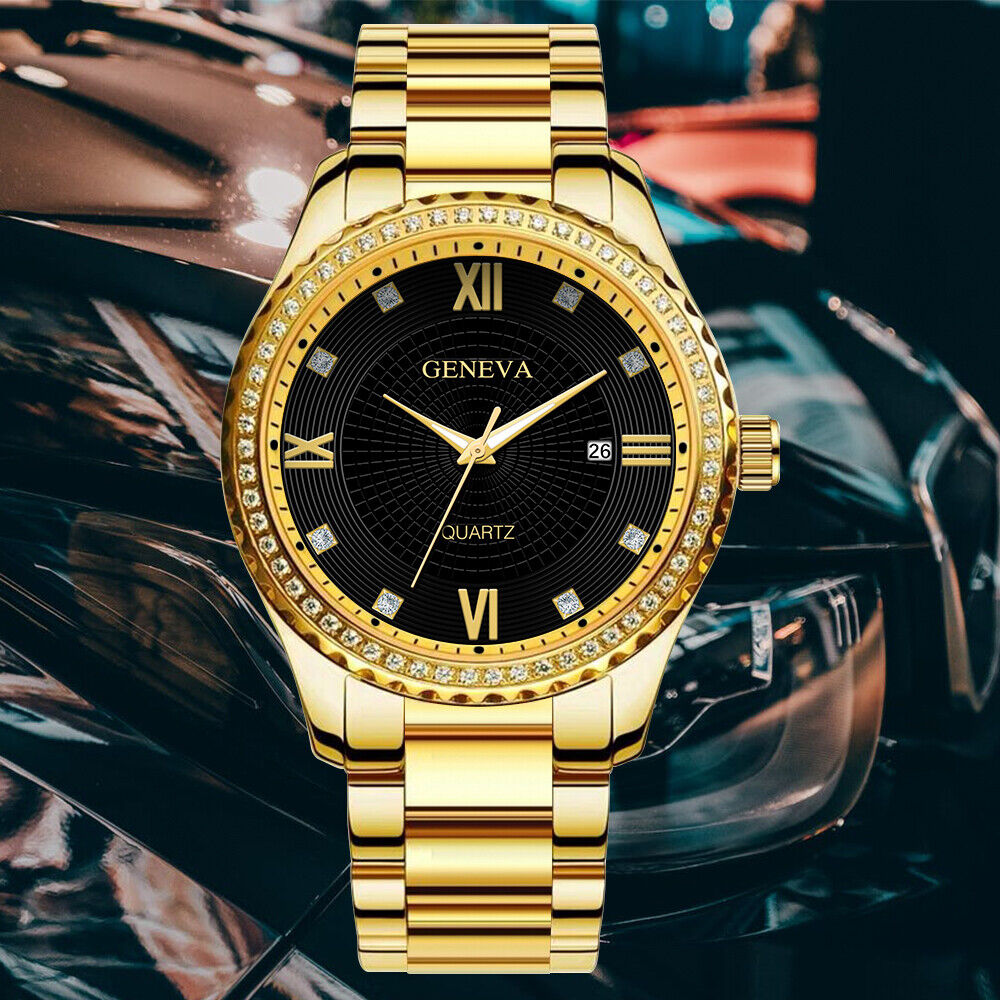 Men's Gold Quartz Watch | Waterproof Stainless Steel Classic with Diamond Accents | Luxury Business Gift for Husband, Friends & More