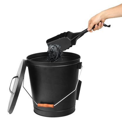 5.15 Gallon Metal Ash Bucket with Lid & Shovel – Fireplace Ash Removal for Fire Pits, Stoves, & Fireplaces, Easy Cleanup, Durable Handle & Wooden Grip