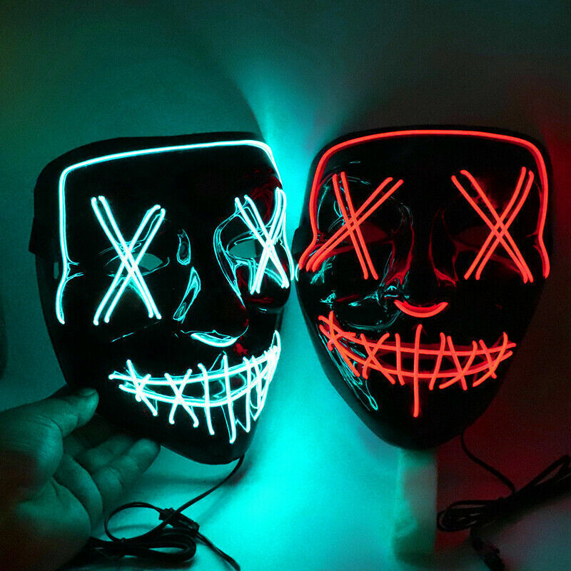 Halloween Clubbing Light up LED Mask Costume Rave Cosplay Party Purge 3 Modes