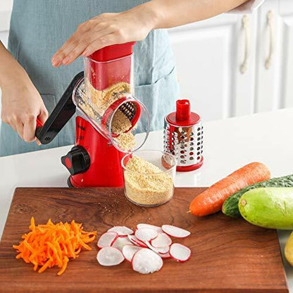 Rotary Cheese Grater, Kitchen Mandoline Vegetable Slicer with 3 Interchangeable Blades, Easy to Clean Rotary Grater Slicer