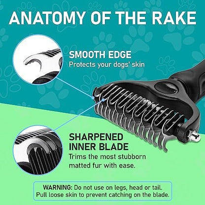 Pet Grooming Brush - Double Sided Shedding & Dematting Tool for Dogs & Cats, Reduces Shedding & Tangles, Non-Slip Handle, Perfect for Thick Coats