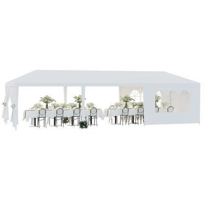 10'x30' Outdoor Gazebo Canopy Tent - White Wedding Party Marquee with 8 Removable Walls, Durable Event Shelter for Backyard or Special Occasions