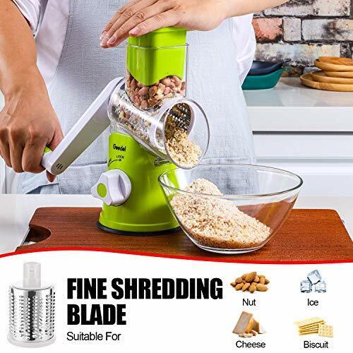 Rotary Cheese Grater, Kitchen Mandoline Vegetable Slicer with 3 Interchangeable Blades, Easy to Clean Rotary Grater Slicer