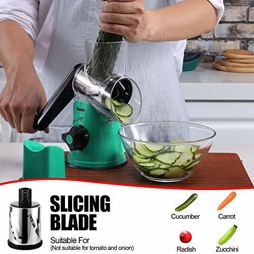 Rotary Cheese Grater, Kitchen Mandoline Vegetable Slicer with 3 Interchangeable Blades, Easy to Clean Rotary Grater Slicer