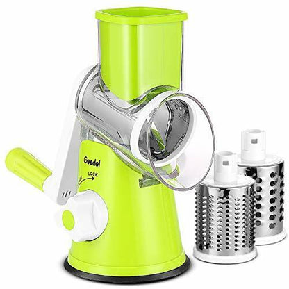 Rotary Cheese Grater, Kitchen Mandoline Vegetable Slicer with 3 Interchangeable Blades, Easy to Clean Rotary Grater Slicer